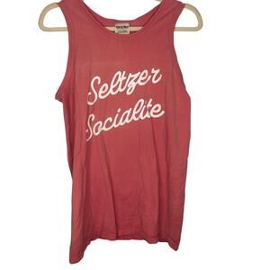 "Seltzer Socialize" Tank Top Size Small Pink Summer Sleeveless Tee Oversized